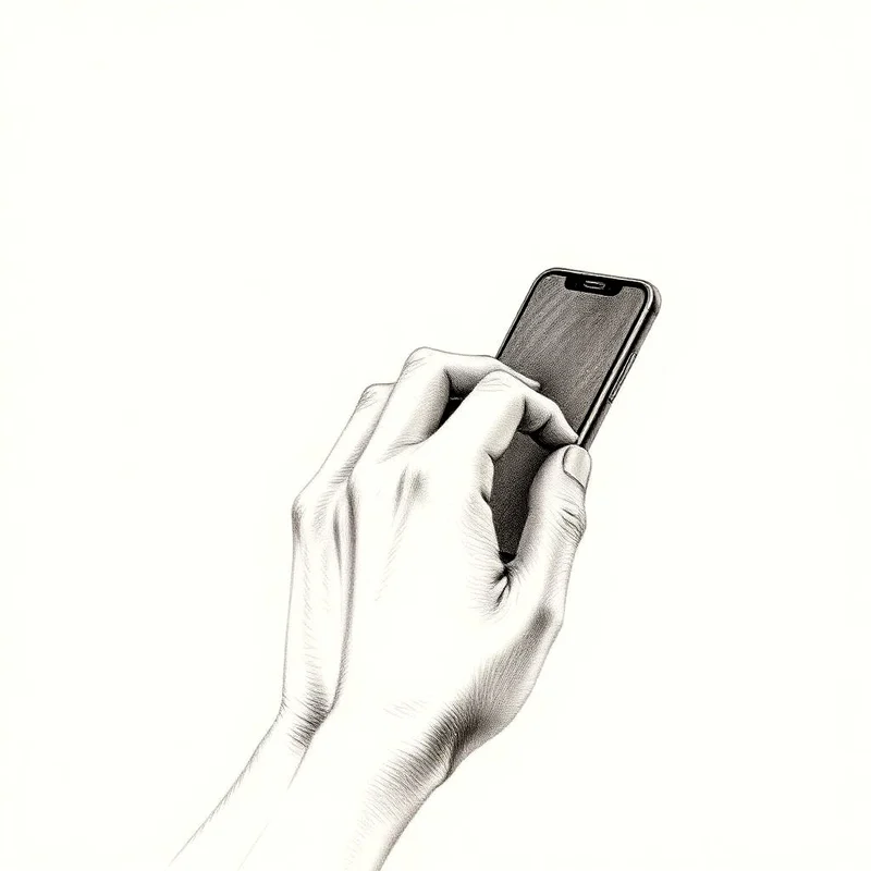 Grafiettekening van een hand die een bericht typt op een telefoon