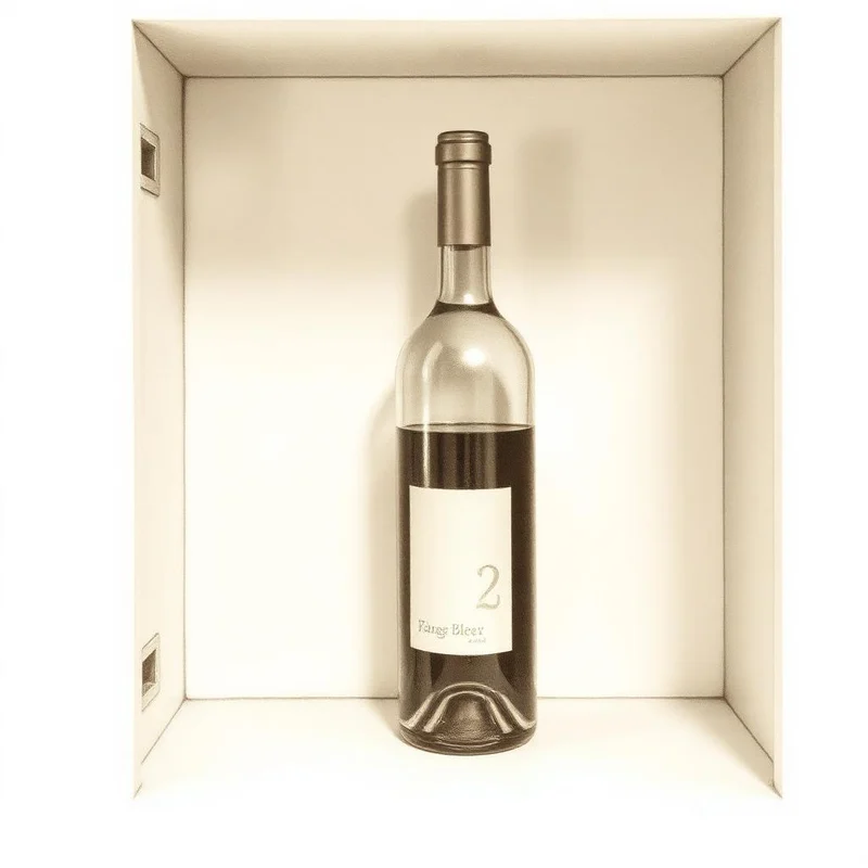 Grafiettekening van een ongeopende fles achterin een keukenkast